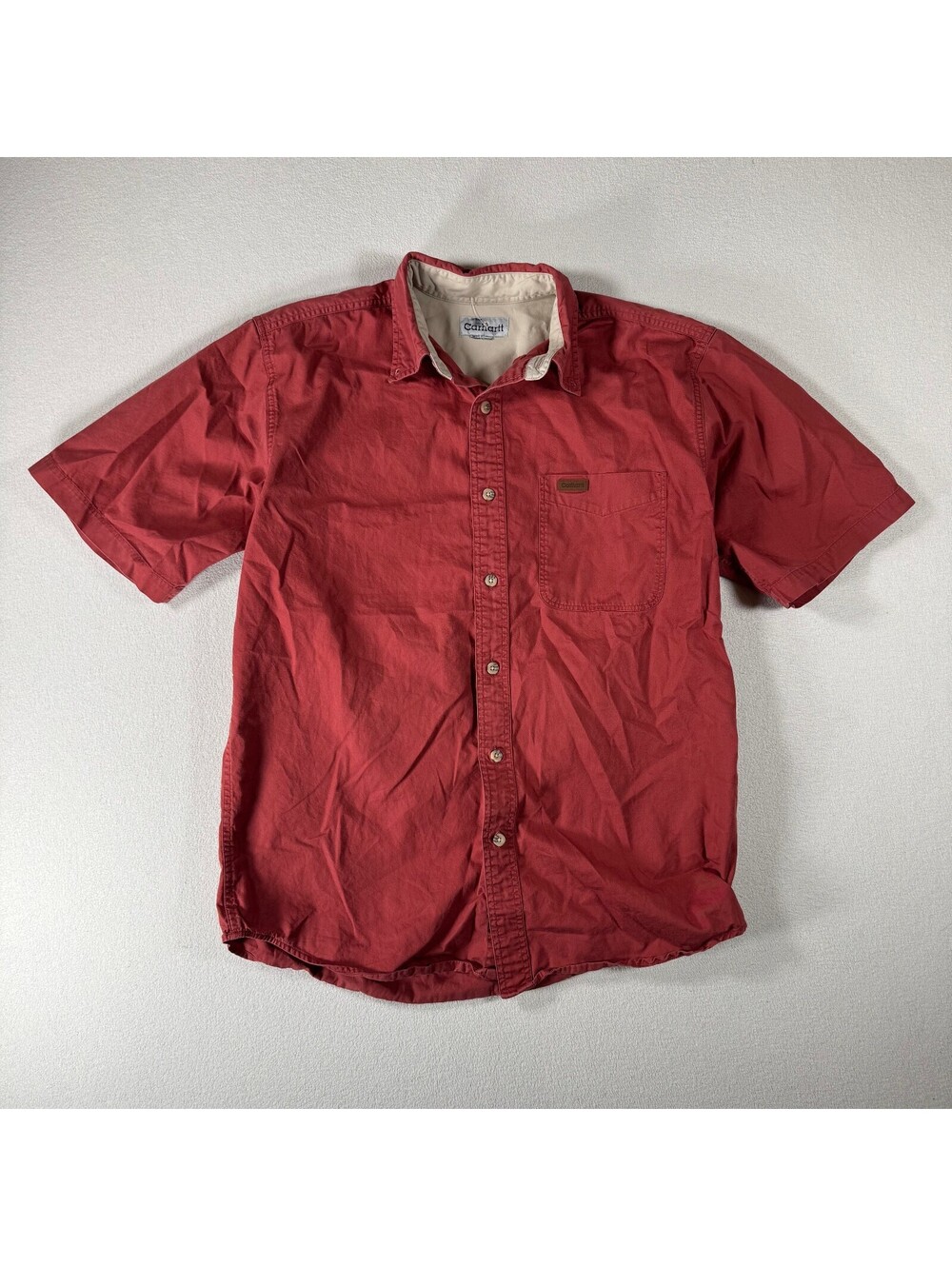 Carhartt Men's Short Sleeve Button-Up Shirt Red Casual Workwear
